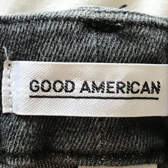 Good American Good Legs Jeans Women size 00/24 Black Frayed Hem Straight Leg - Picture 3 of 12